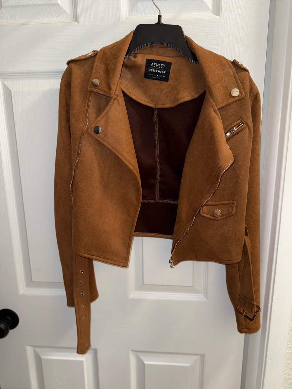 Women's Cropped Suede Moto Jacket - Brown